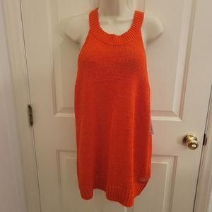 Mock neck fire coral halter woven nwt